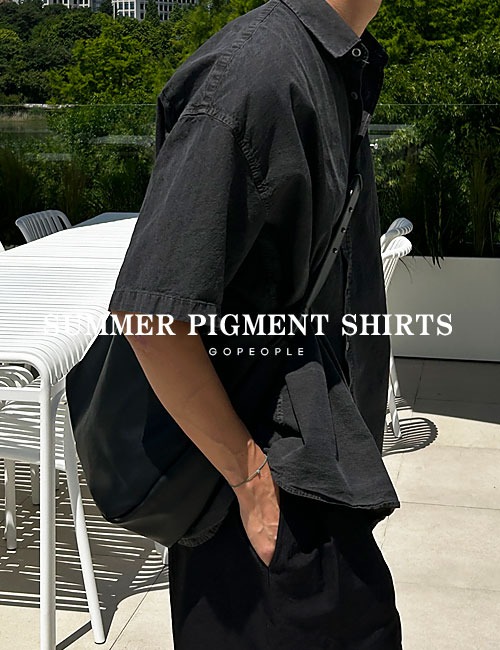 브릿 피그먼트 반팔 셔츠(5color) (먹색 , 카키 6.24(월) 입고예정)